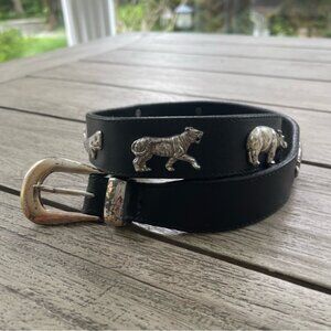 Vintage Brighton Honest Black Leather Belt with Silver Animal Accents Size 30”
